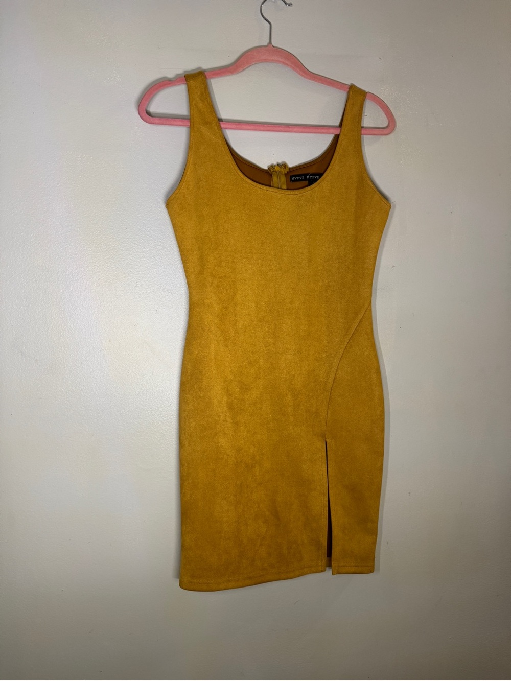 HYFVE Mustard Yellow/gold Bodycon Mini Dress with Side Slit